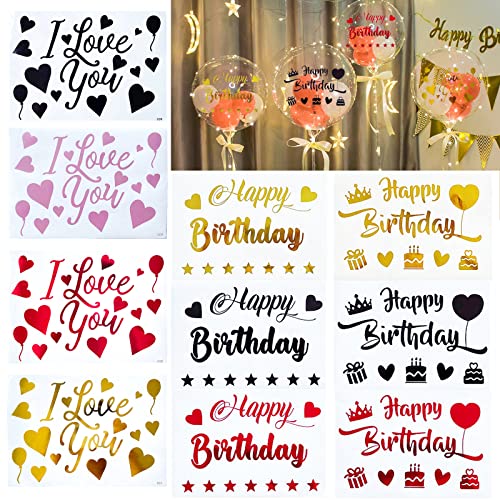 Happy Birthday Stickers for Balloons I Love You Bobo Stickers 10 PCS Mixed Color DIY Letter Decals Glass Paster Celebration Birthday Decoration Party Supplies