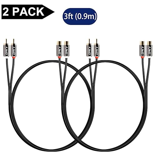 Miniatura 8 de J&D Cable de 2 RCA a 2 RCA, paquete de 2 unidades de carcasa de cobre chapado en oro, resistente 2RCA macho a 2RCA hembra, cable de extensión de