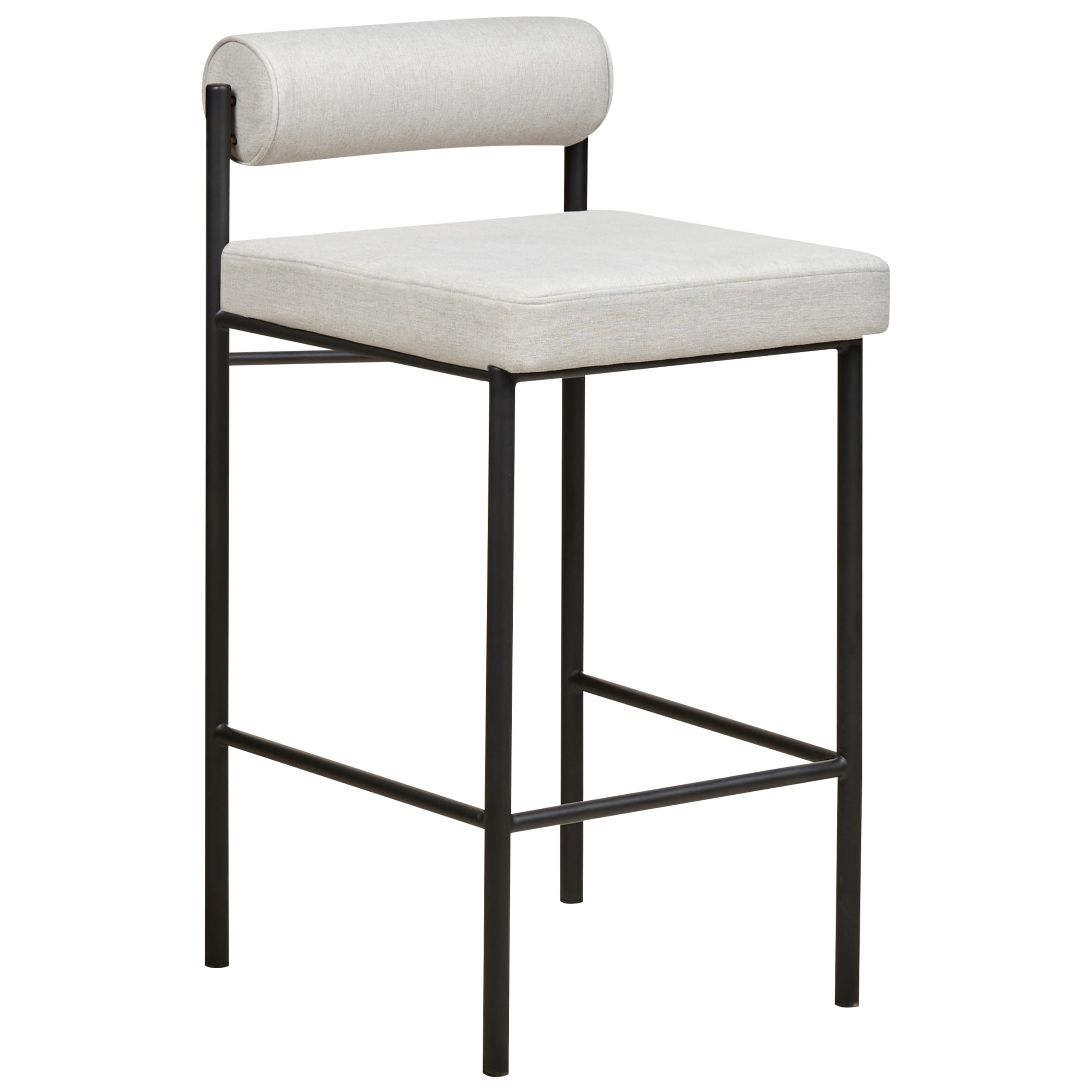 Beliani Barstuhl 2er Set Stoff grau niedrige Lehne Metallgestell Fußstütze Retro Amaya