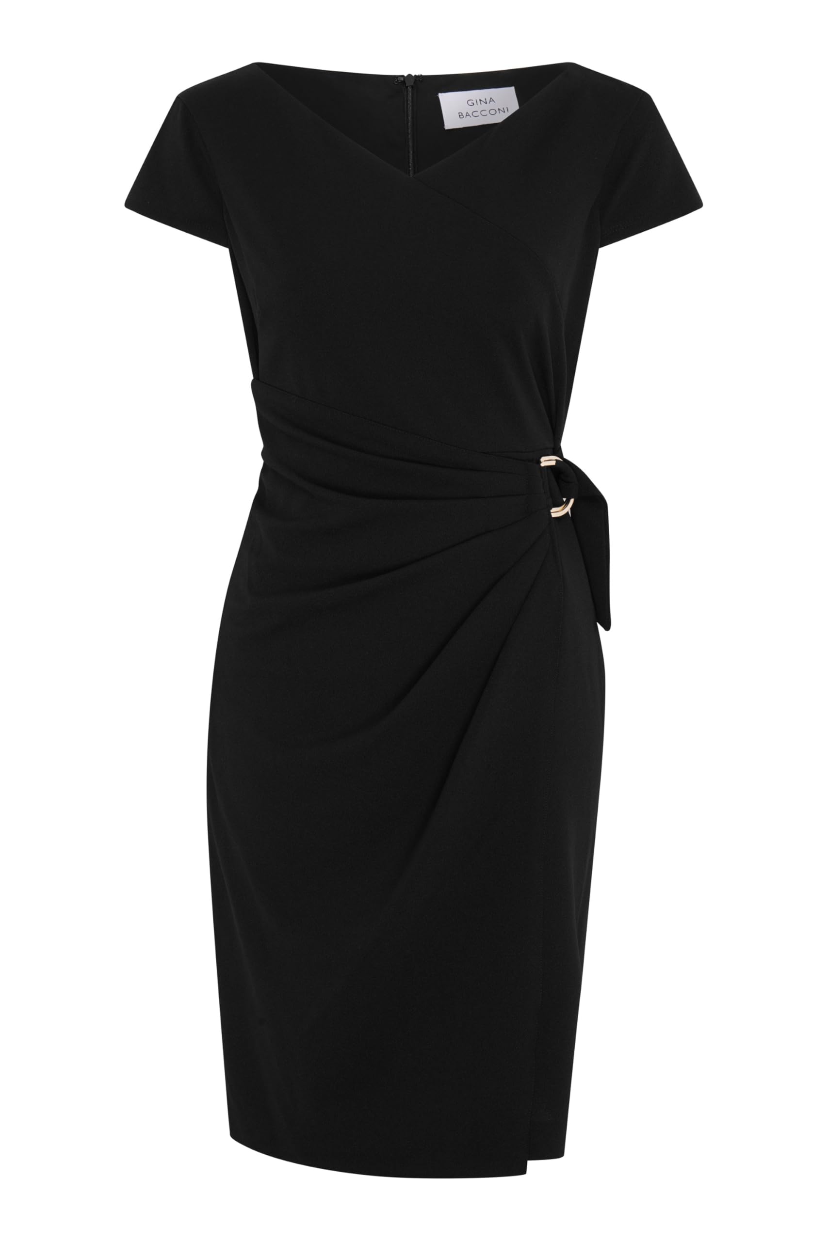 Gina Bacconi Women's Wrap Skirt Crepe Dress Cocktail, Black, 18