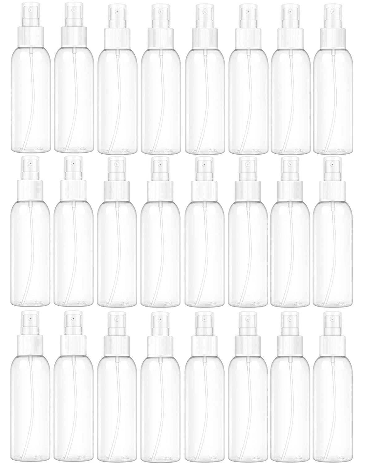 ERZA 100ml Spray Bottles for Essential Oils, Cleaning Solutions, Perfume, Liquid Cosmetics, Fine Mist Spray, Mini Travel Empty Bottle Set, Refillable Transparent Containers, White Spray, Pack of 24-image-45