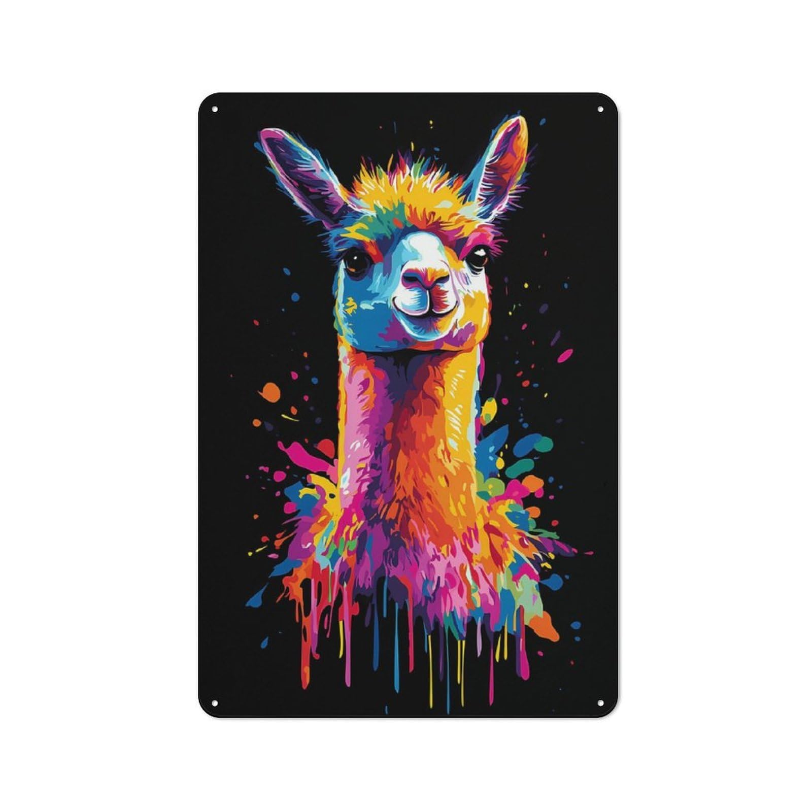 Colorful Llama Portrait Metal Wall Sign 30x20cm, Nostalgic Classic Pub Decor for Pub, Home Bar, Shed Or Man Cave