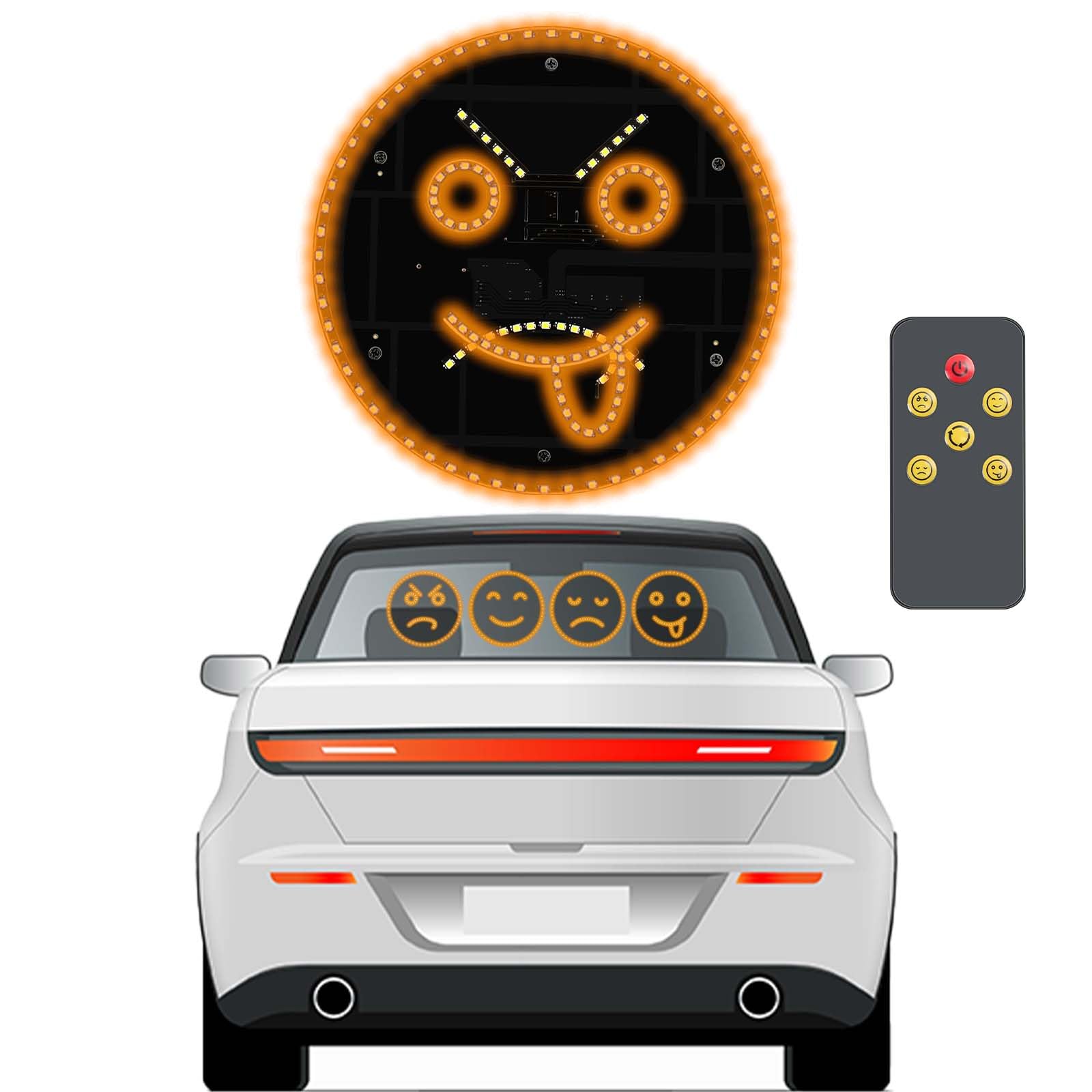 EasyhomieSmiley Face Car LED Light, Remote Control Gesture Light with 4 Different Modes, Funny Car Gadgets and Vehicle Accessories (Battery Required)