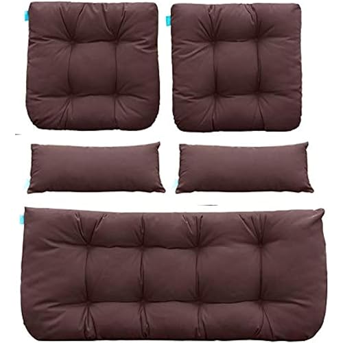 QILLOWAY Outdoor Patio Wicker Seat Cushions Group Loveseat/Two U-Shape/Two Lumbar Pillows for Patio Furniture,Wicker Loveseat,Bench,Porch,All Weather, Settee of 5 (Coffee/Brown/Chocolate)