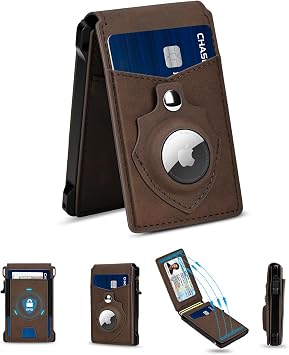 Airtag Wallet for Men, Mens Smart Wallet for Air Tag RFID Blocking, Minimalist Bifold Pop Up Aluminum Credit Card Case Holder 9-13 Cards with ID Window & Stretchable Cash Slot, No Airtag Included