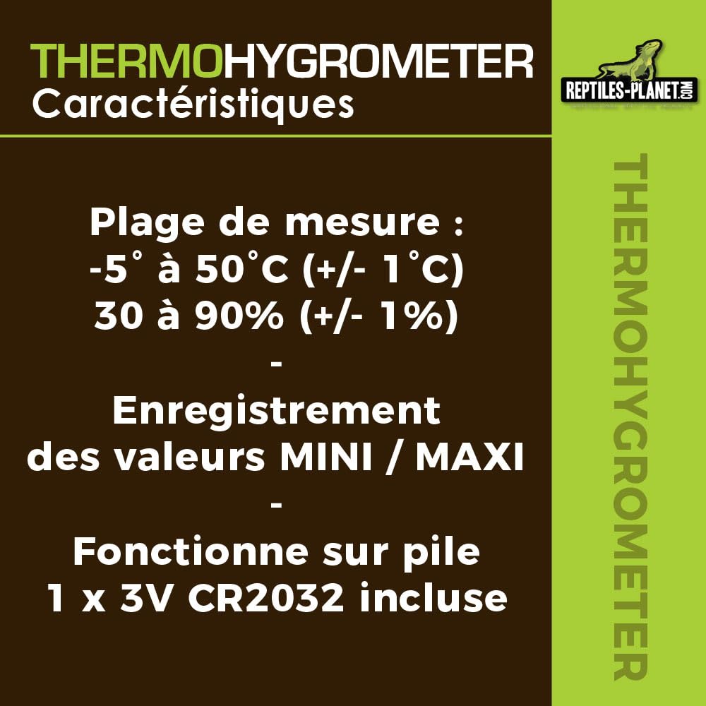 Reptiles Planet - Small Thermohygrometer - Thermomètre et Hygromètre Digital pour Terrarium