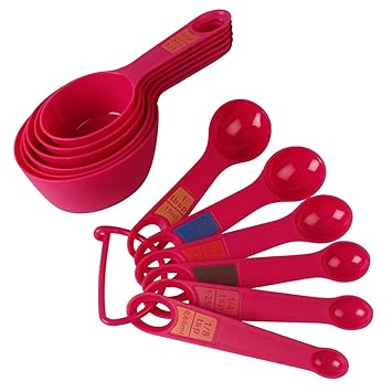 Vinzesta 12 Piece Measuring Cups and Spoons Set with Ring Holder (Pink)
