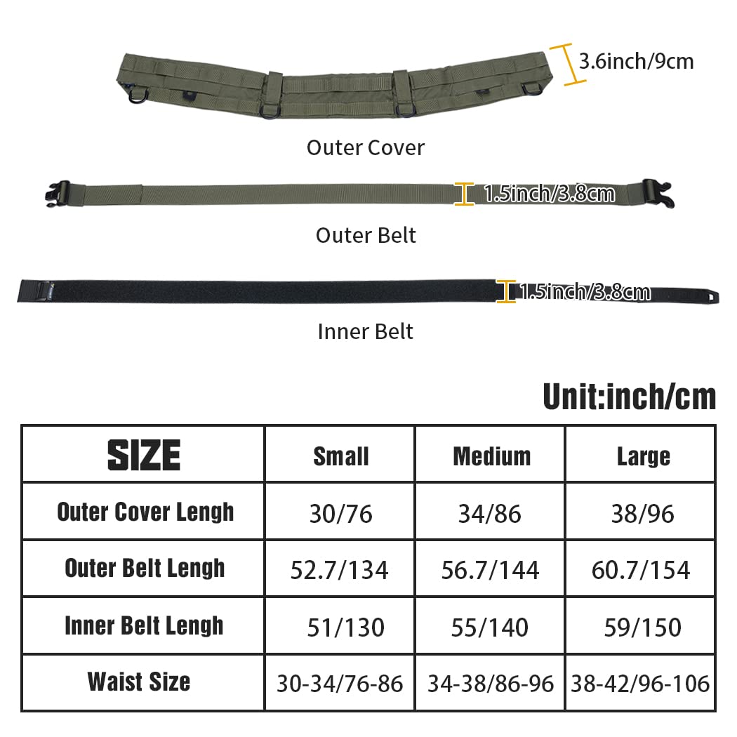 IDOGEAR Cinturón Táctico Cinturones de Combate Molle de 2" con Cinturón Interior de 1,75" Cinturones de Hebilla de Metal de Liberación Rápida de Batalla Gancho y Bucle Ajustable