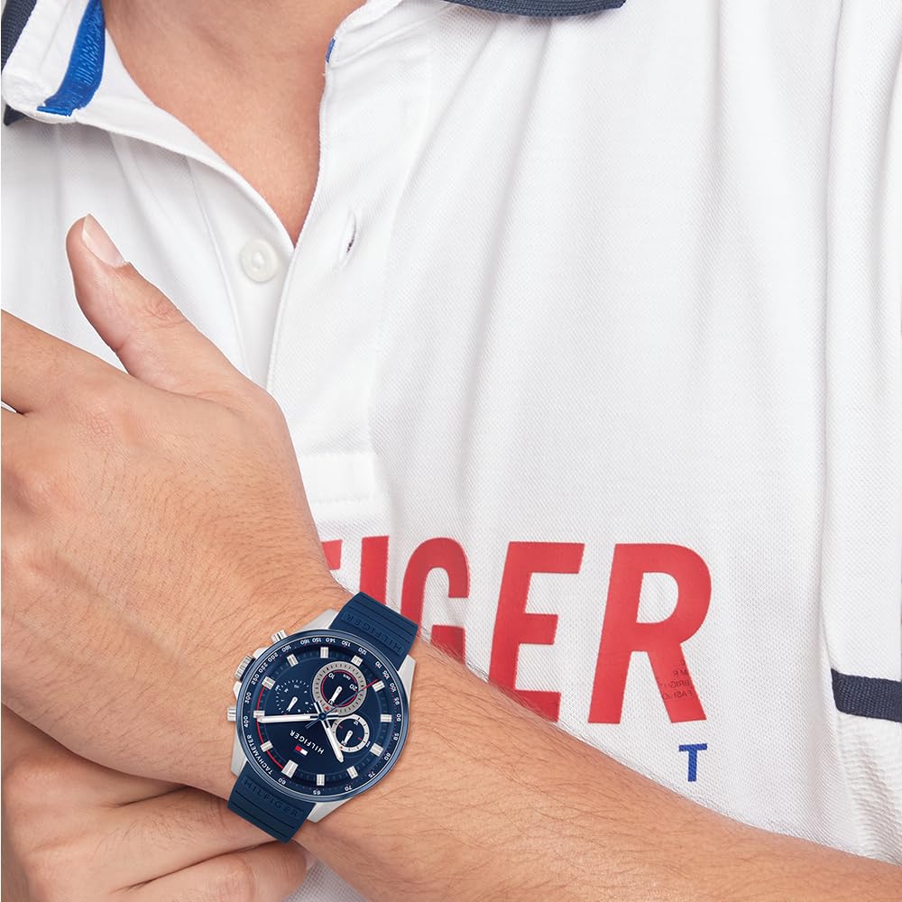 Tommy Hilfiger Orologio Analogico Multifunzione al Quarzo da Uomo con Cinturino in Silicone Blu - 1791970