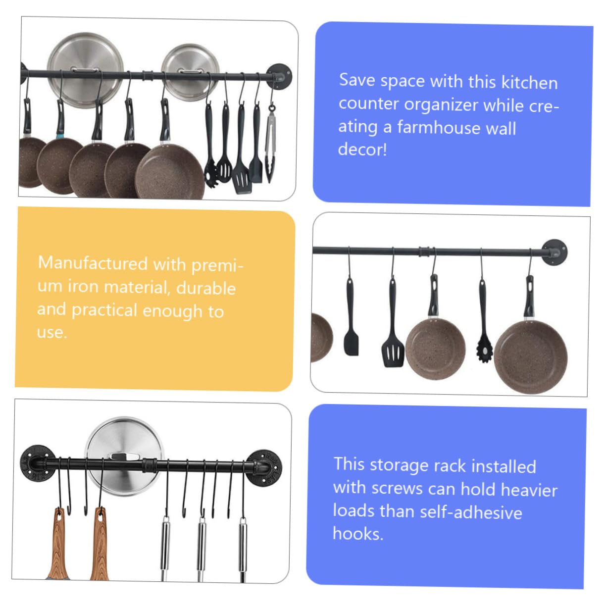Rejilla Para Tapas De Ollas De Hierro Riel De Pared Para Ollas Organizador De y Sartenes Estante De Almacenamiento Para Cocina Colgar Utensilios Pared