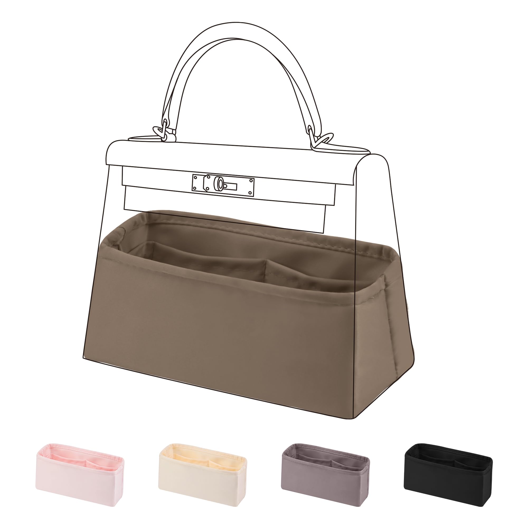 DGAZ Silk Purse Organiser Insert Fits MiniKelly II, Silky Smooth Bag Organiser, Luxury Handbag & Tote Shaper (Etoupe grey, MiniKelly II)