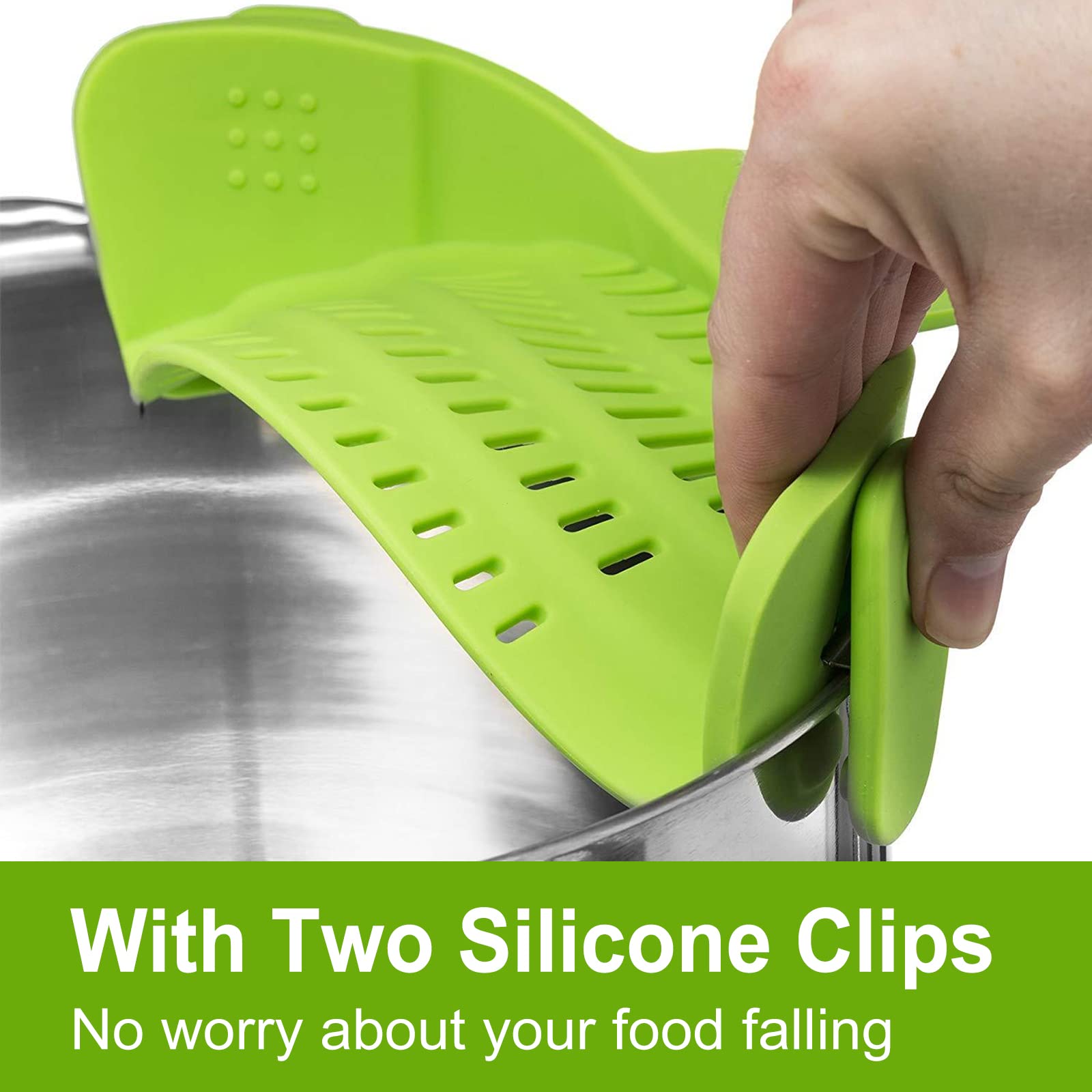 Hervimo Colino per pasta, con clip per pentole, in silicone, per alimenti, scolino a mani libere, gadget da cucina, resistente al calore per pasta spaghetti e carne (grigio scuro