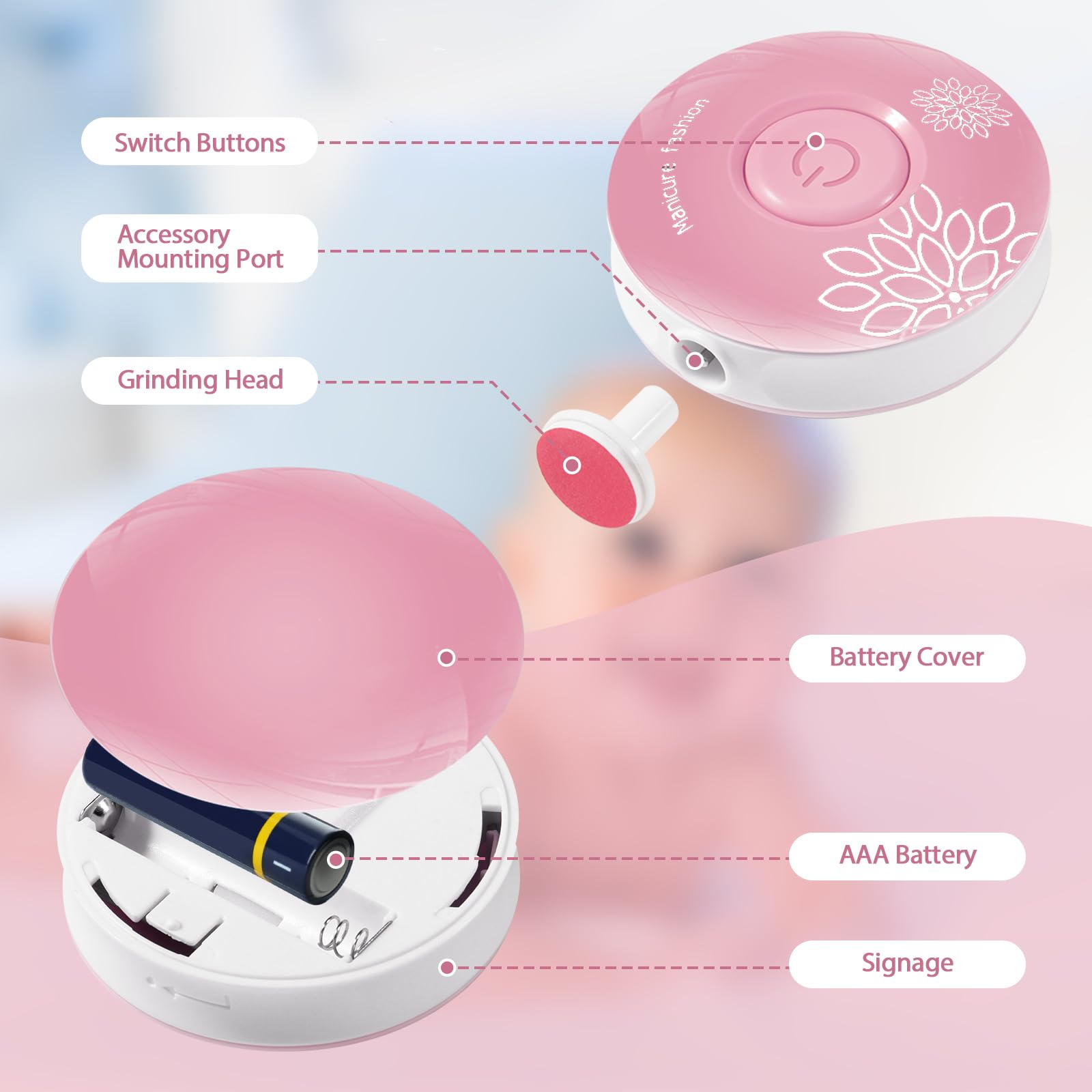 Lima Unghie Neonato Elettrica, Lima per Unghie Elettrica 6 in 1 per Bambini di Tutte le Età - 3