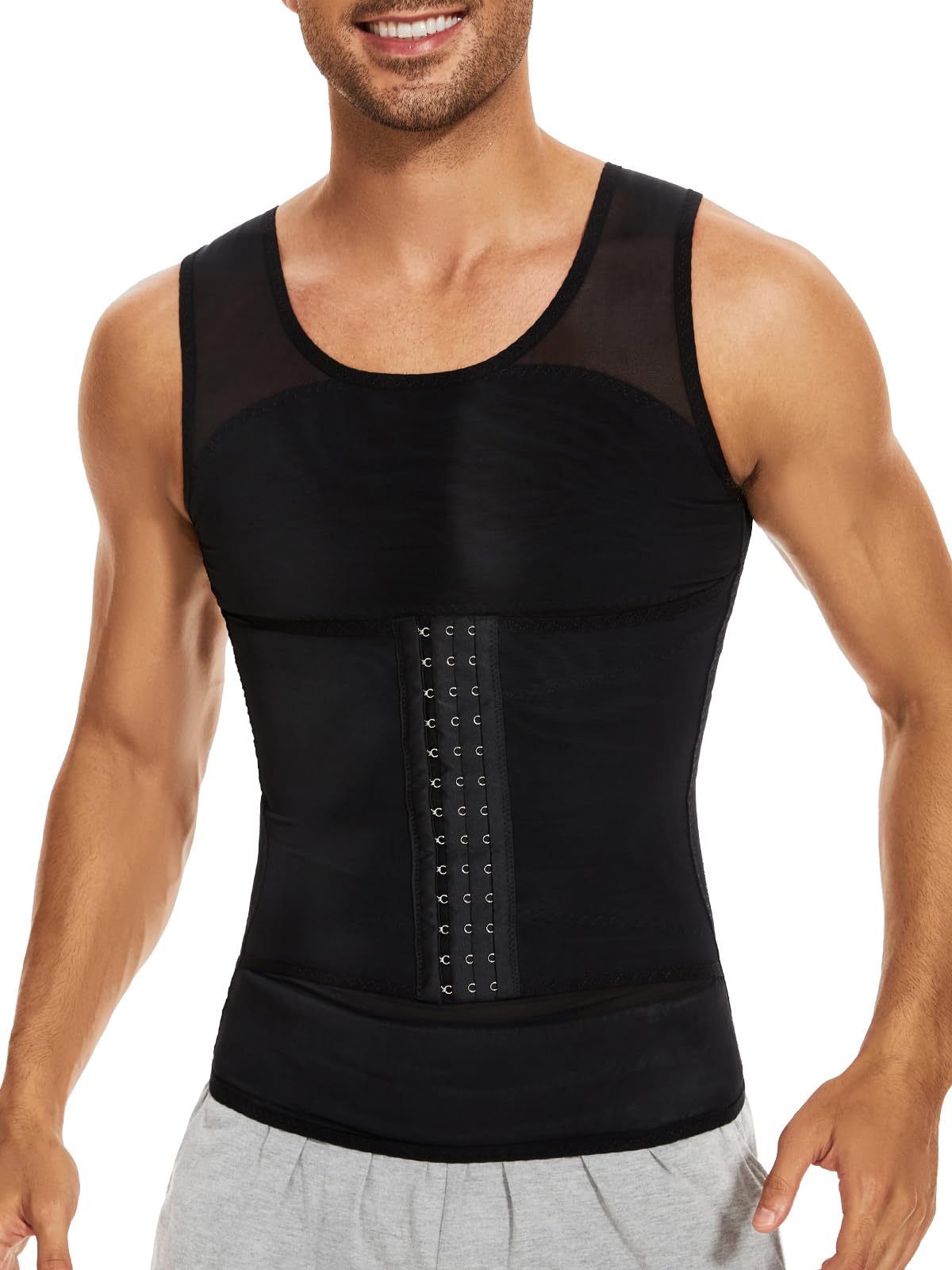 SLIMBELLE Shapewear Undershirt Men's Tummy Control Compression Underwear Tank Top Men's Compression Shirt Body Shaper with Tummy Control Waist Belt