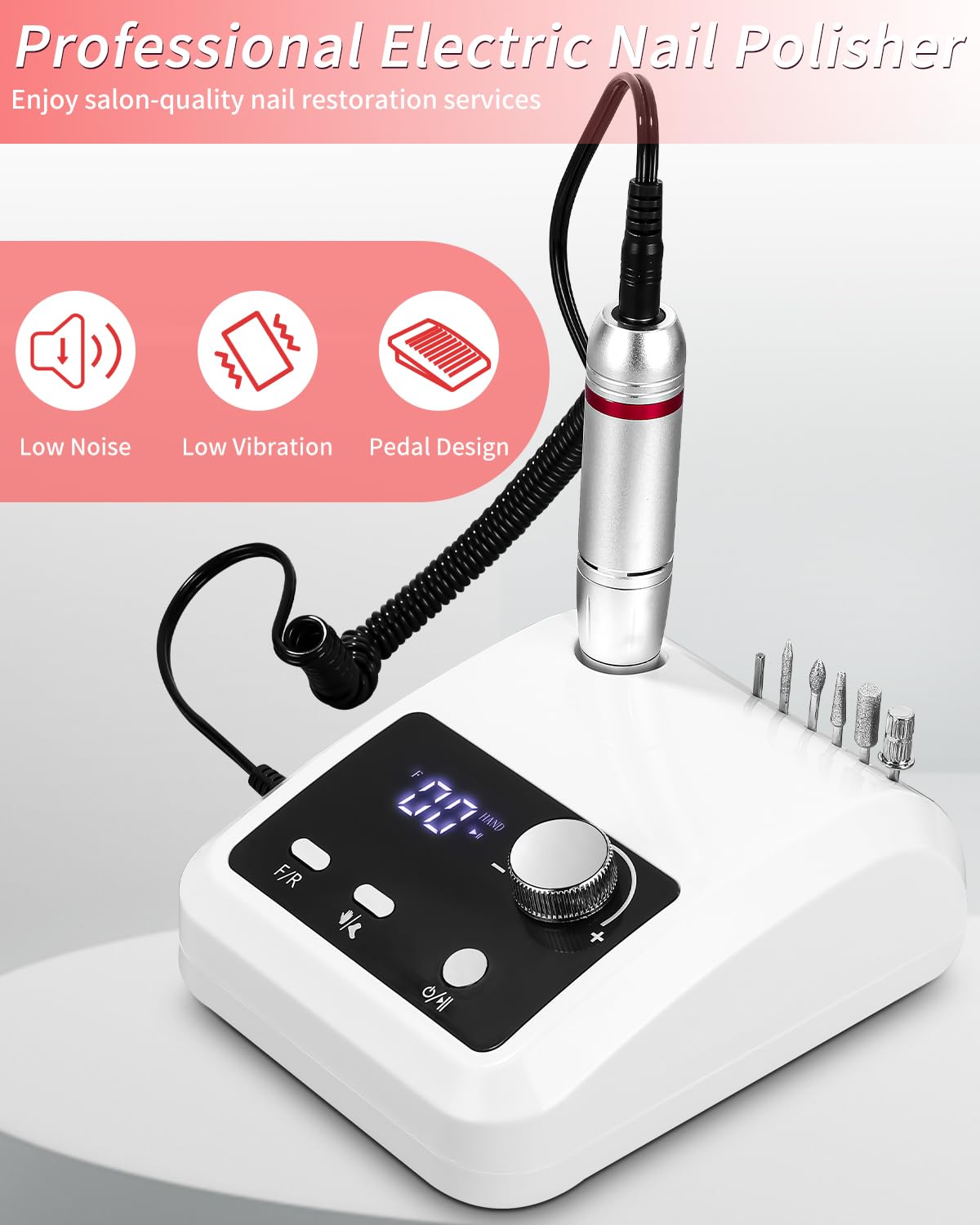 Torno para Uñas Profesional 45000 rpm, Drill para Uñas Profesional, Nail Drill, Lima Electrica Uñas, Torno Pedicura para Manicura, Pulido y Eliminación de gel de Uñas Acrílicas