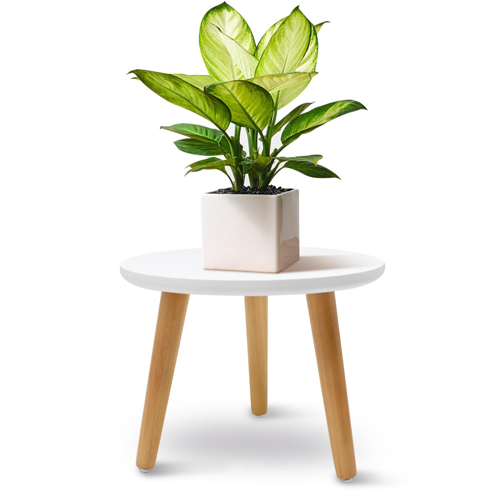 JNUYISW Pflanzenständer aus Holz, Weiß Blumenständer Rund Belastung Blumenhocker mit 3 Füßen für Verschiedene Topfgrößen Pflanzenhocker Deko Hocker für Haus Garten Innen Außen 22x28cm