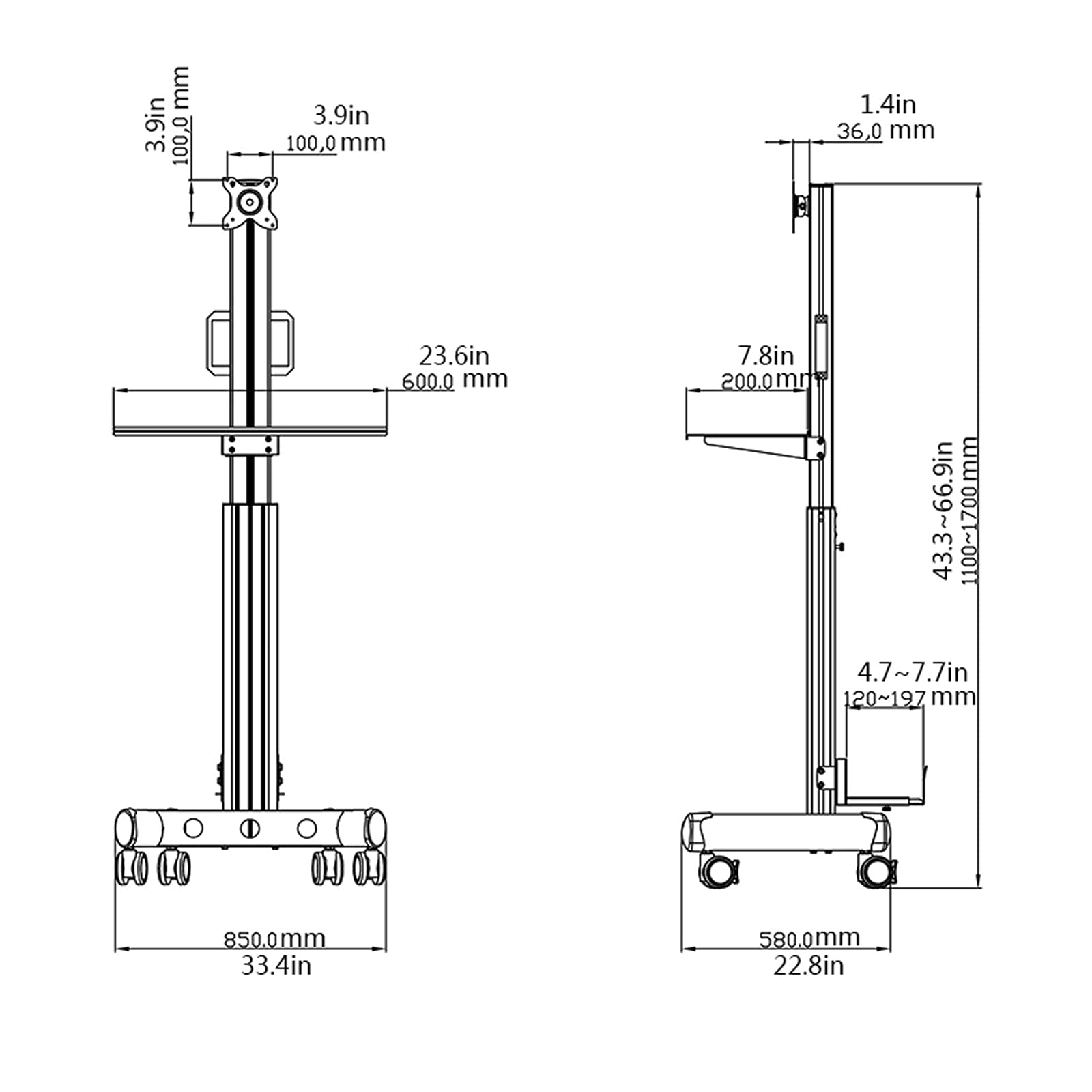 Carrello Mobile per Monitor Singolo Monitor-Arm Supporto per Monitor da Pavimento da 17"-32" Supporto per TV LCD Supporto per Monitor Regolabile in Altezza con Tastiera e staf