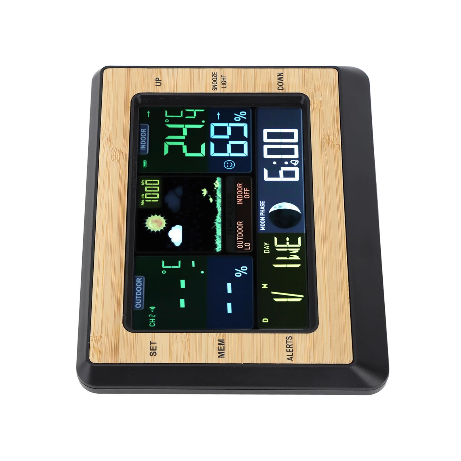 Termometro wireless per interni ed esterni con stazione meteorologica, monitor digitale per umidità e temperatura con display a colori con previsioni, barometro, fasi lunari e