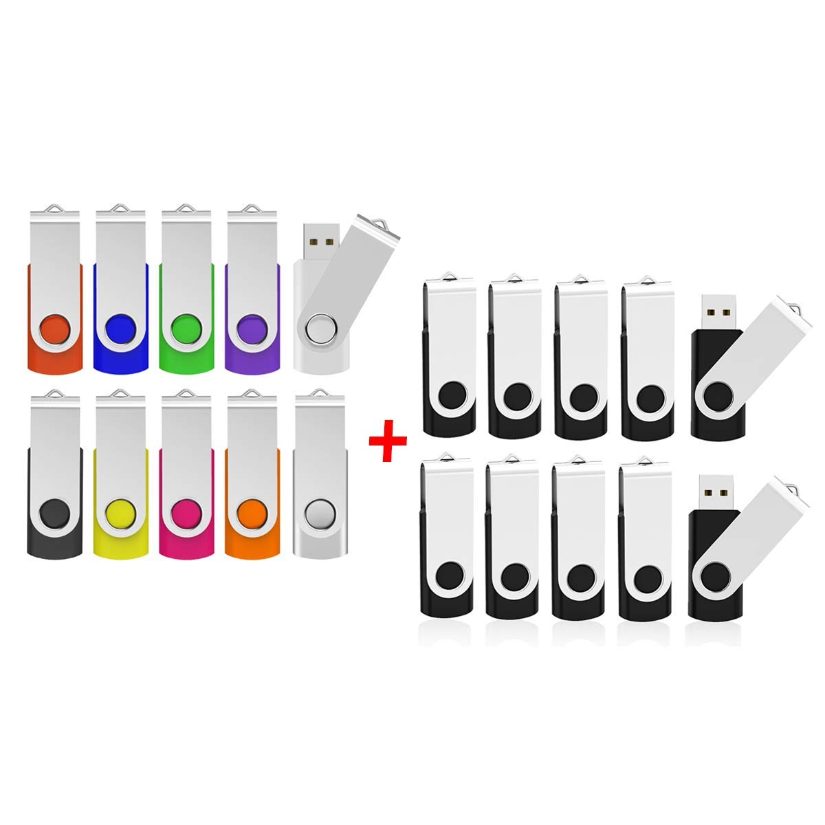 10×32GB-3.0 Black + 10×64GB-3.0 Multicolor USB Flash Drives Thumb Drives