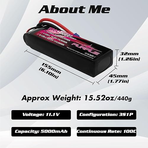 Miniatura 3 de CNHL 3S Lipo Batería 5000mAh 100C 11.1V Lipo Batería EC5 Plug Soft caso para RC Cars Tracxas Slash E-maxx sin escobillas Axial e-revo sin escobillas