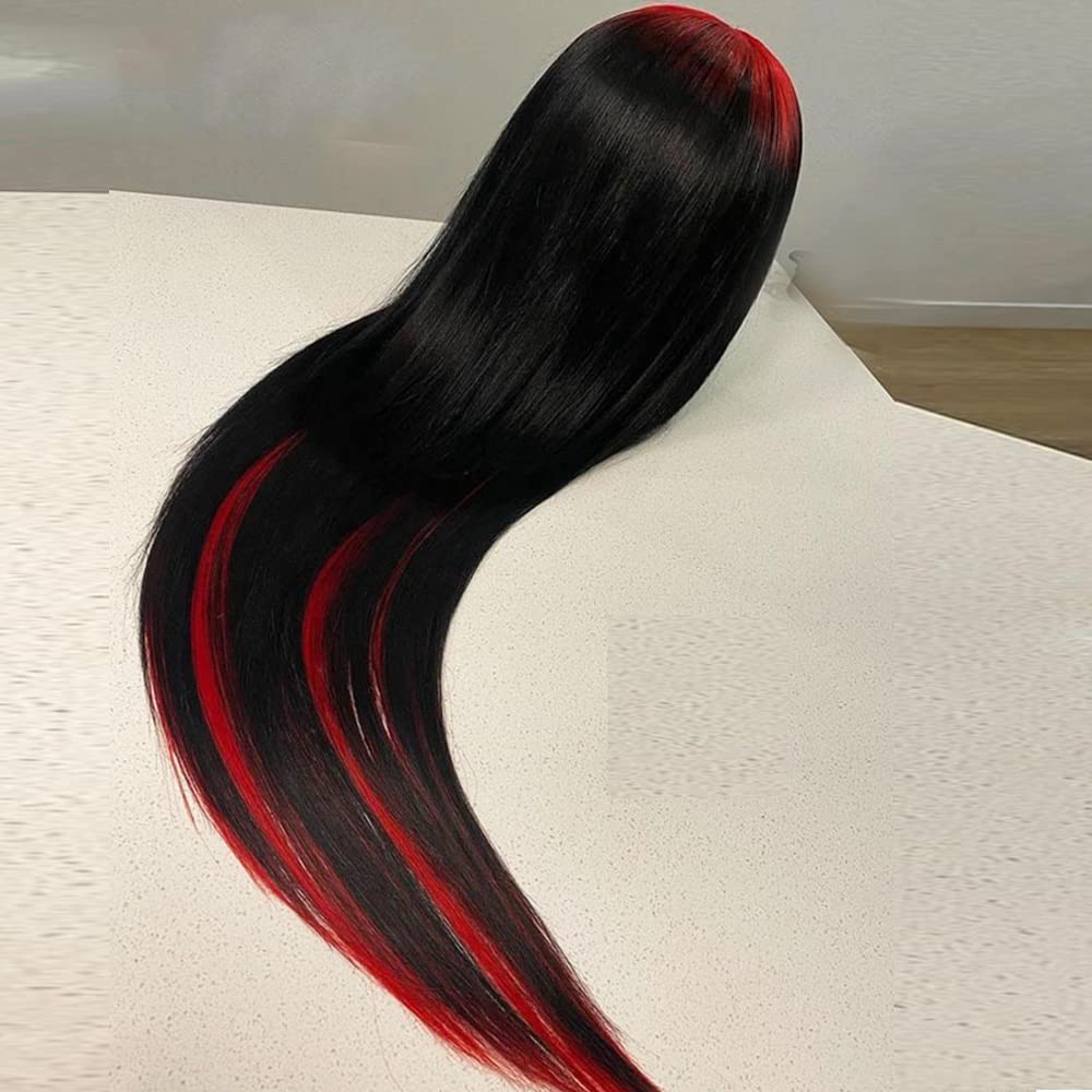 Highlight Ombre Lace Front Wig Human Hair Pre Plucked 13x4 HD Transparent Red/Natural Color Lace Frontal Wigs with Baby Hair 180% Density Colored Straight Lace Front Wig Human Hair for Black Women 20