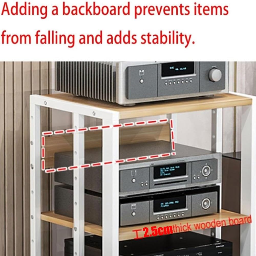 4-poziomowa przenośna szafka HiFi AV z półką narożną, uchwyt na wzmacniacz i płytę winylową, nowoczesny design, czarny, wytrzymały, wysokość 100 cm.