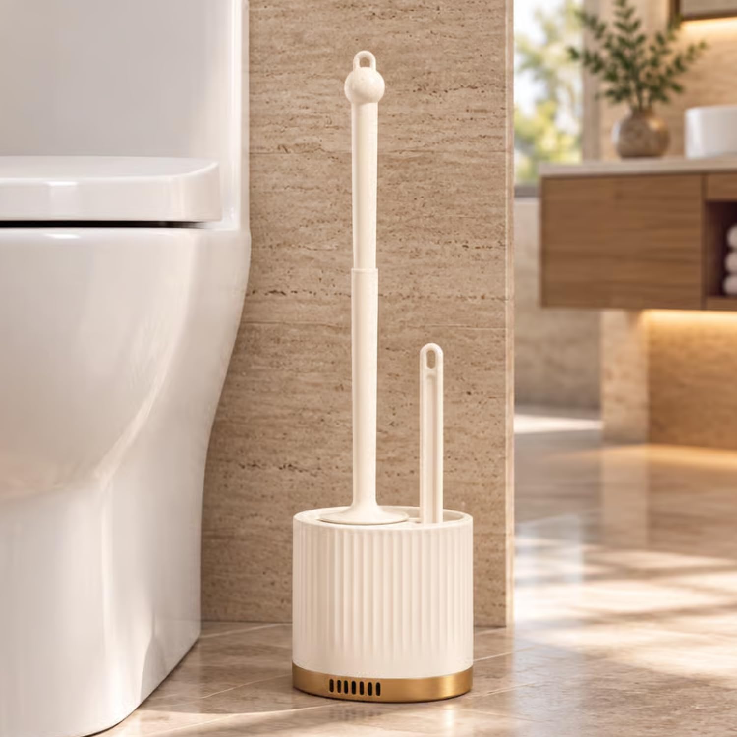 VEZPAX Wall Mounted Silicone Toilet Brush | Soft Bristle Bathroom Cleaning Brush with Holder | Modern Japanese Design | Quick-Drying & Hygienic (2 in 1)
