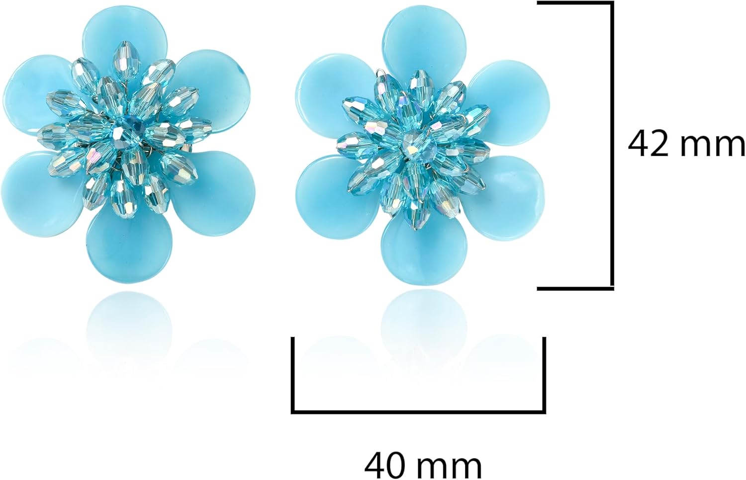 AeraVida 42mm Blue Crystal Flower Clip-On Earrings for Women Handmade Non Pierced Beaded Jewelry Floral Statement Dressy Lightweight Earrings Vintage Nature Inspired Gift - Image 4