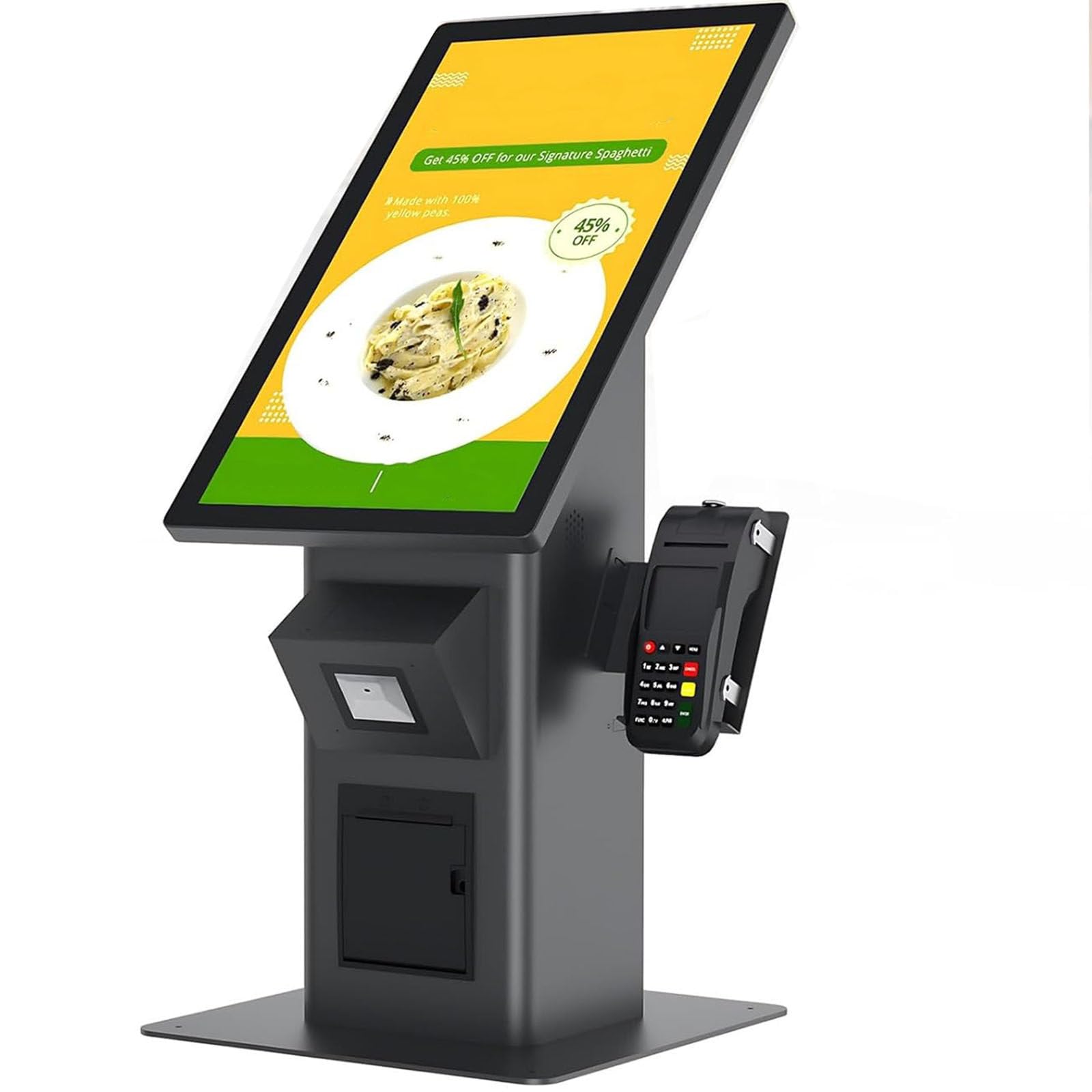 Caisse Libre-Service,Kiosque Commande Restauration Rapide 21,5" | avec Écran Tactile,Borne de Commande Tactile,Imprimante Thermique et Affichage Numérique pour Restaurants