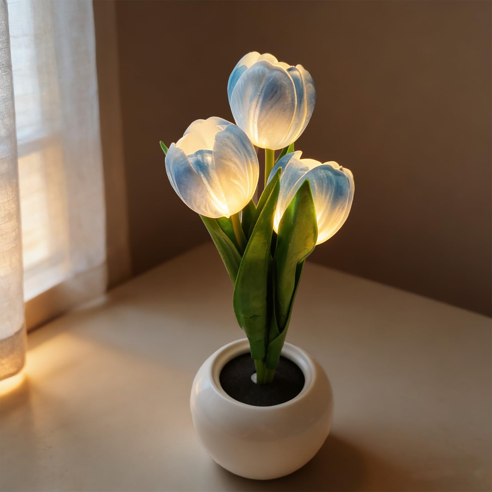 Richaa Blue Tulip Lamp, 3 Flower Tulips Night Light, Flower Tulips Table Lamp Mother's Day Christmas Birthday Thanksgiving Gift for Women Girlfriend Grandma