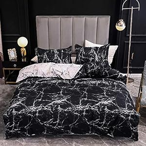 Boqingzhu Bettwäsche 135x200cm Marmor Optik Schwarz Weiß Modern Bettwäsche Set Microfaser Einzelbett Wendebettwäsche Bettbezug und Kissenbezug 80×80cm mit Reißverschluss