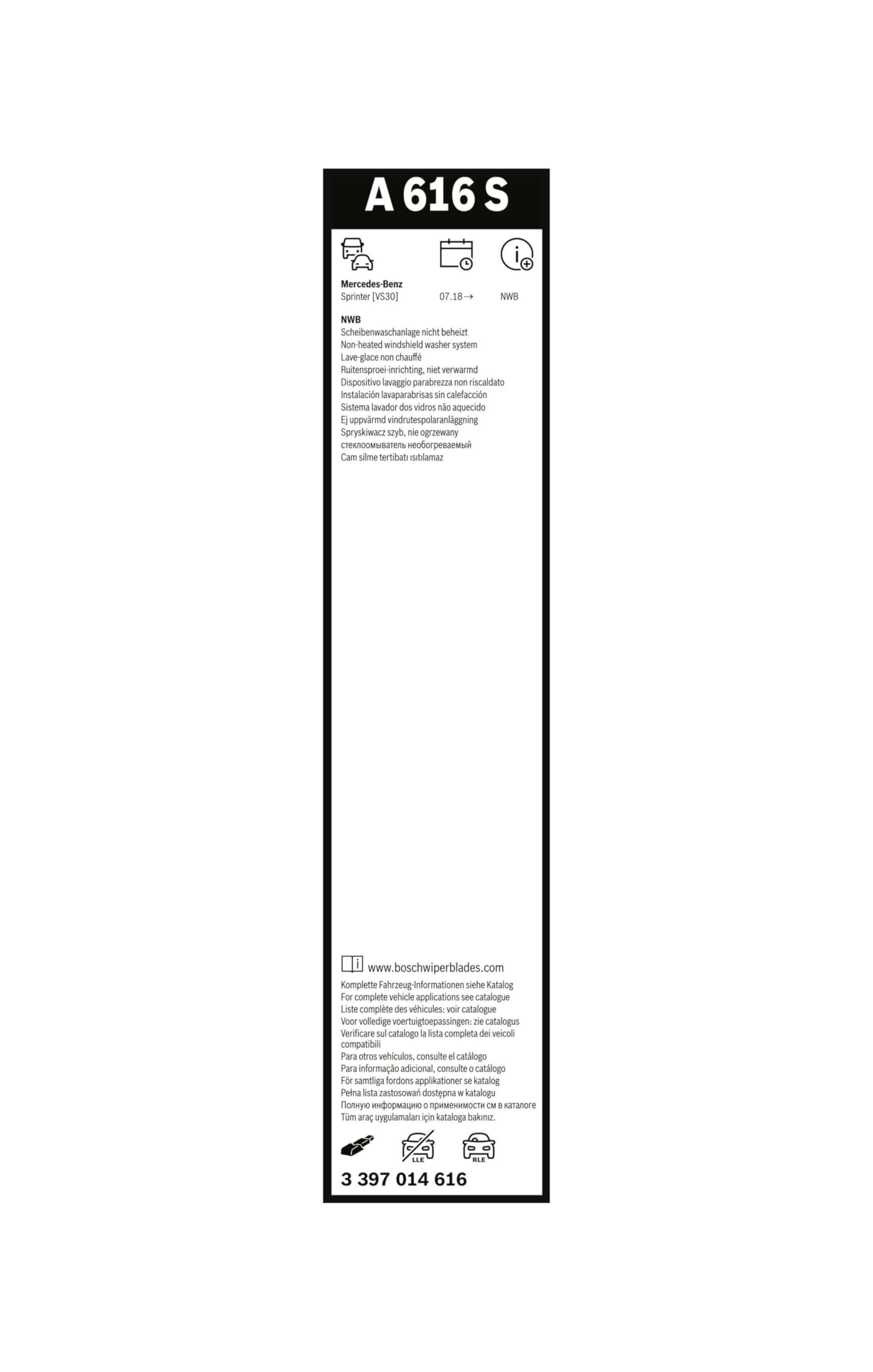 Escobilla limpiaparabrisas Bosch Aerotwin A616S, Longitud: 650mm/600mm − 1 juego para el parabrisas (frontal) - Válidas únicamente para vehículos con volante a la derecha (UK)