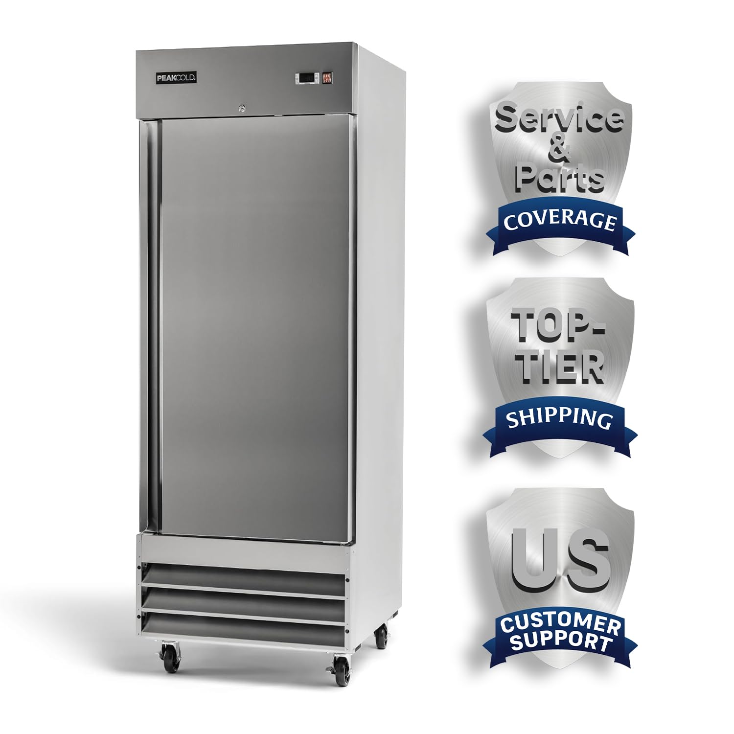 Single Door Commercial Refrigerator - 23 Cubic Ft, 29" Wide Stainless Steel Reach-In Commercial Refrigerator with White Internal Lighting - Freestanding Industrial Fridge