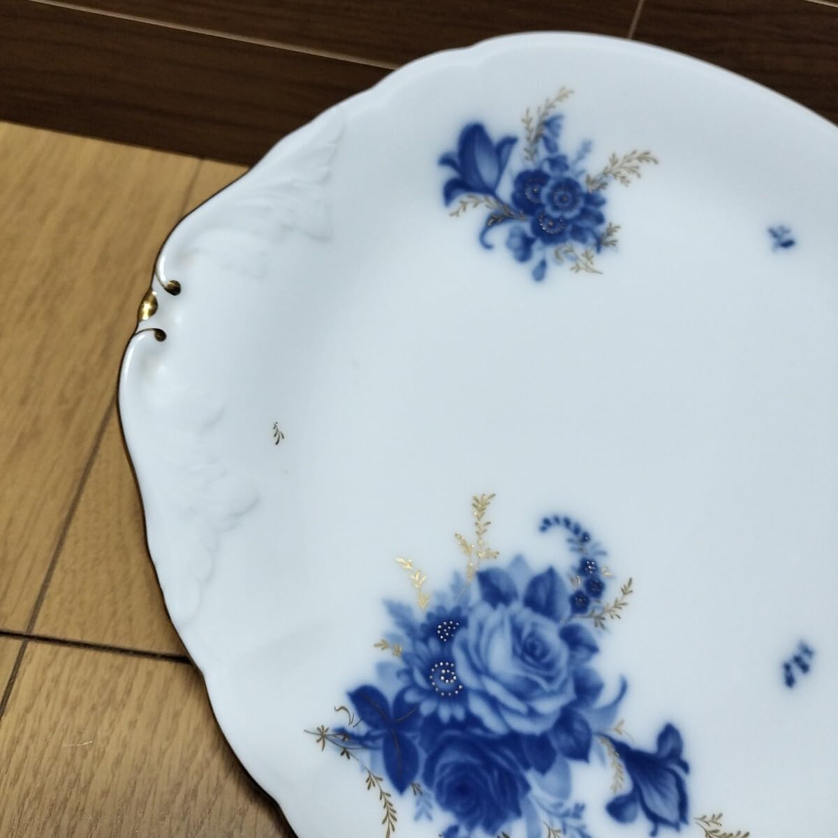 大倉陶園 ブルーローズ 楕円皿 プレート 金彩 大倉陶園 美品 OKURA ブルー