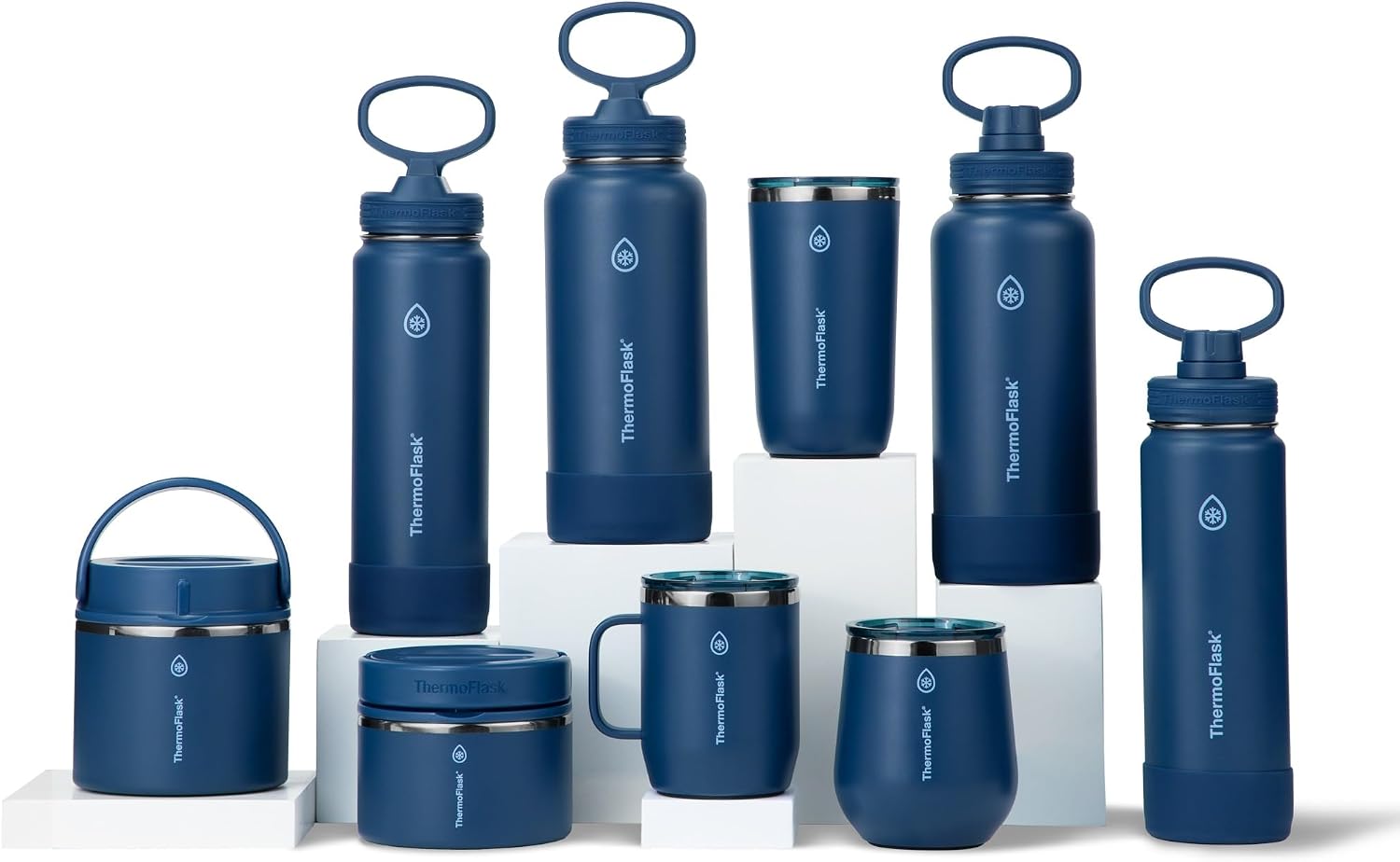 ThermoFlask Insulated Water Bottles, Spout Lid, 2-Pk, 24 oz, Blue/Black