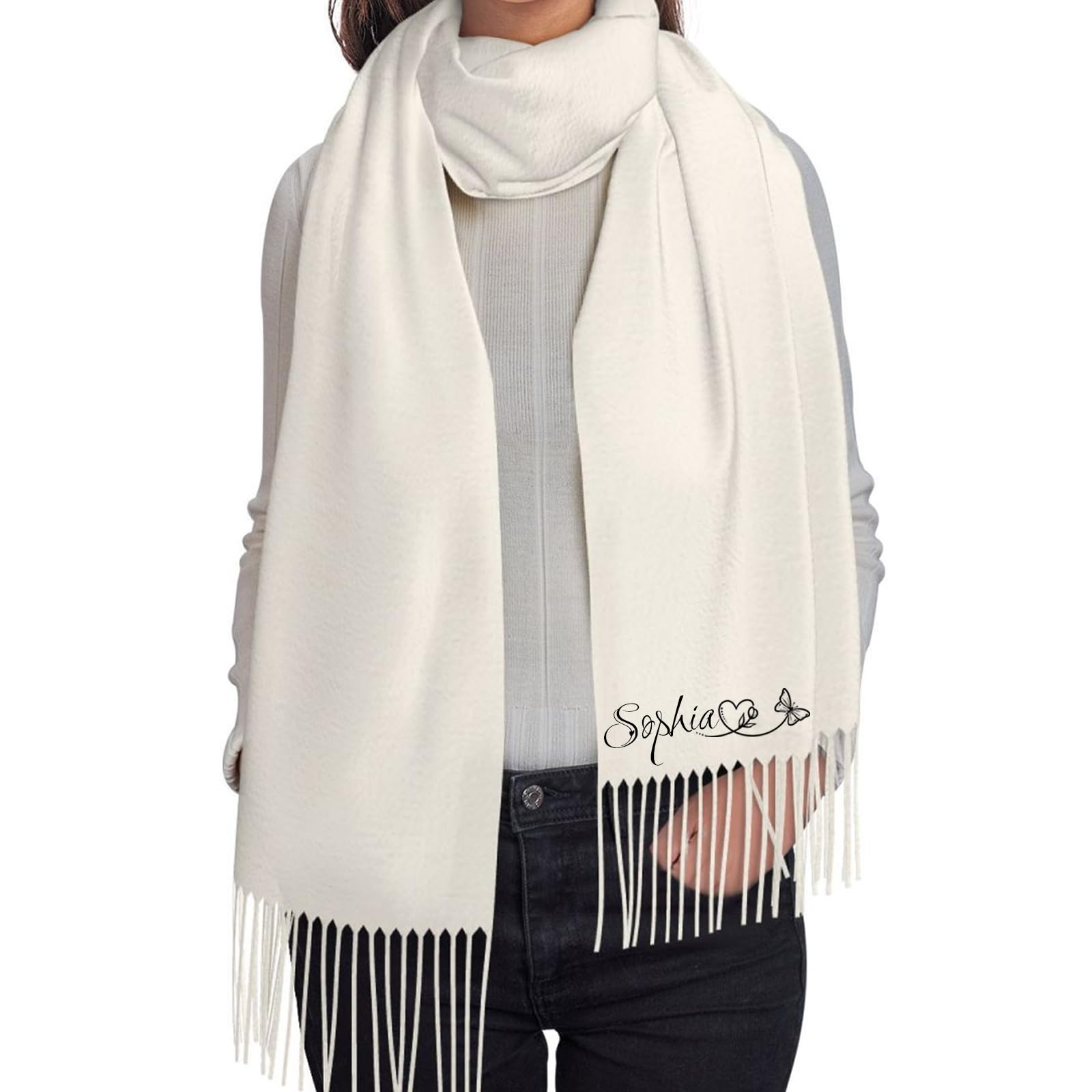 LJYTMZ Personalised Scarf Embroidered Name/Photo, Personalised Scarf Gifts, Soft Customized Large Shawls, Winter Warm Thick Tassel Scarf for Women Men Christmas Birthday Gifts