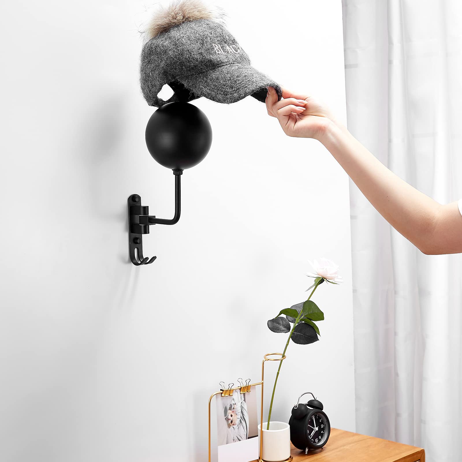 2 soportes de casco de pared para motocicleta, colgador casco, montaje en pared, rotación de 180°, doble gancho de pared, para casco de moto, bicicleta, béisbol
