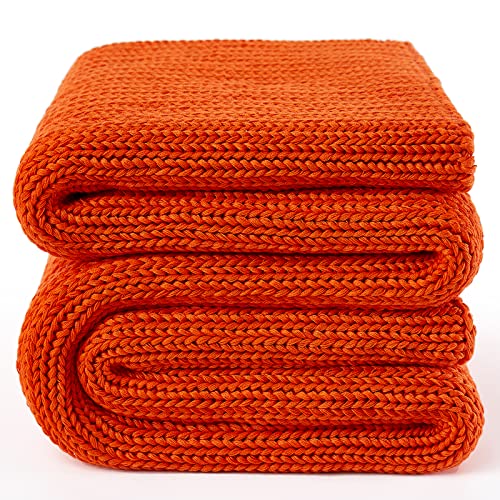 Guohaoi Knitted Weighted Blanket for Adults (Orange 60"x80" 15lbs) No Beads Cooling Throw Blanket for Hot Sleepers, Home Decor Breathable Chunky Knit Heavy Blanket Use on Queen/King Size Bed