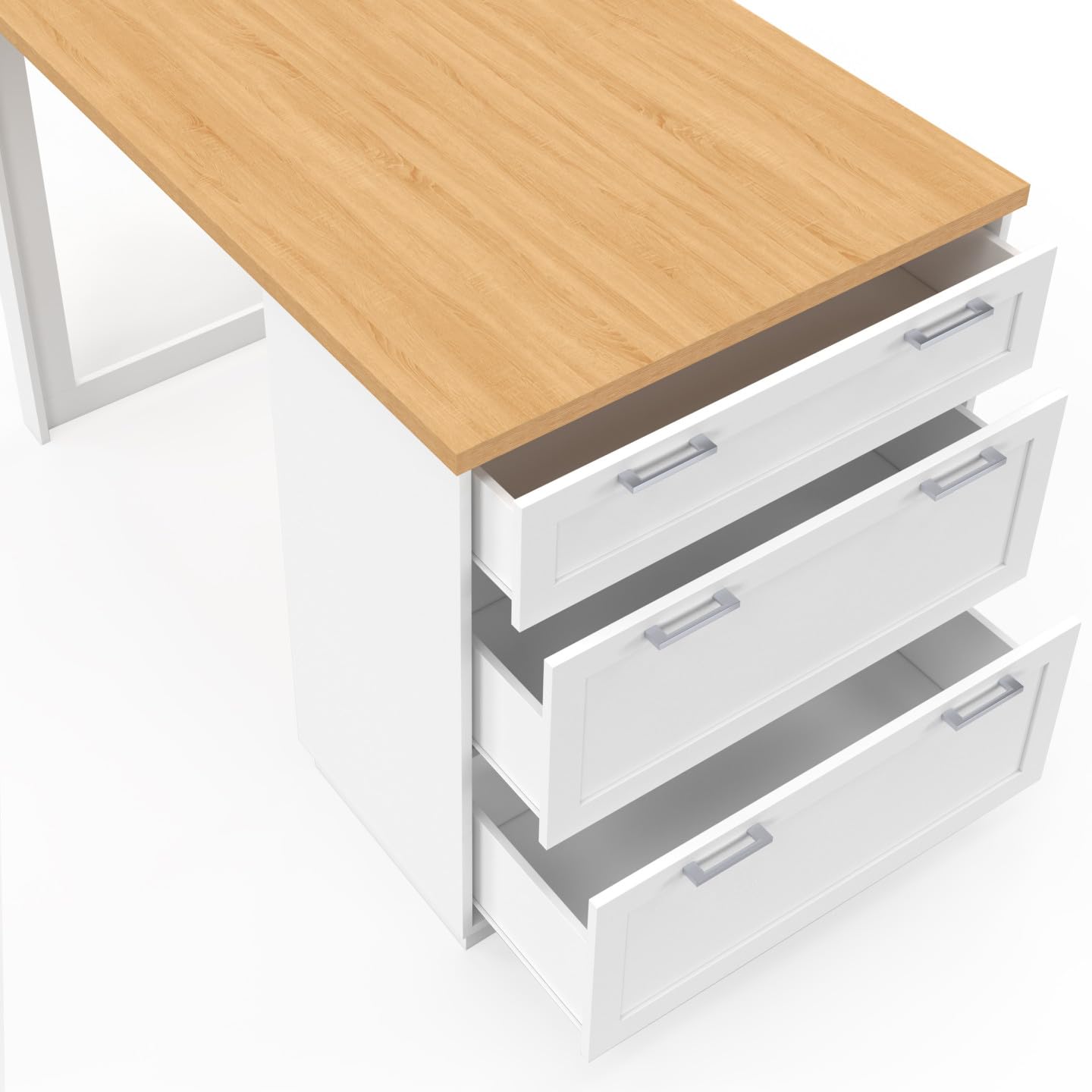 IDMarket - Ilot Central Mange-Debout 4 Personnes VITO 130 cm casserolier 3 tiroirs Blanc et Plateau Bois