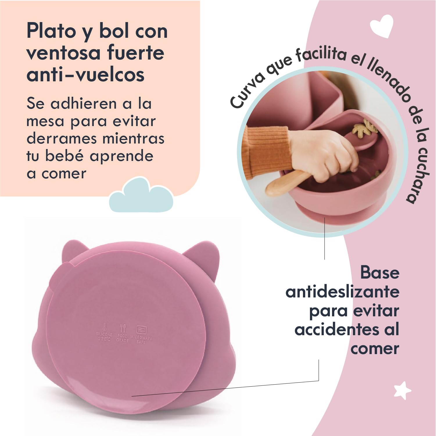 Vajilla Bebé Silicona – Set Completo BLW con Plato y Bol con Ventosa, Babero, Vaso Aprendizaje y 4 Cubiertos | Vajilla infantil a partir de 6 Meses | Regalo Bebé Libre de BPA – MAIXCHEL