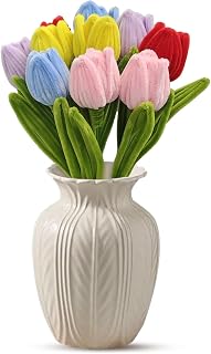 Yootiko Pipe Cleaners, 10 Pcs 5 Colors Tulip Pipe Cleaner Flower Bouquet Handmade Artificial Tulip Centerpieces Floral for Office Desk Car Home Decor Supplies for Mom Teacher Holiday Graduation Gift
