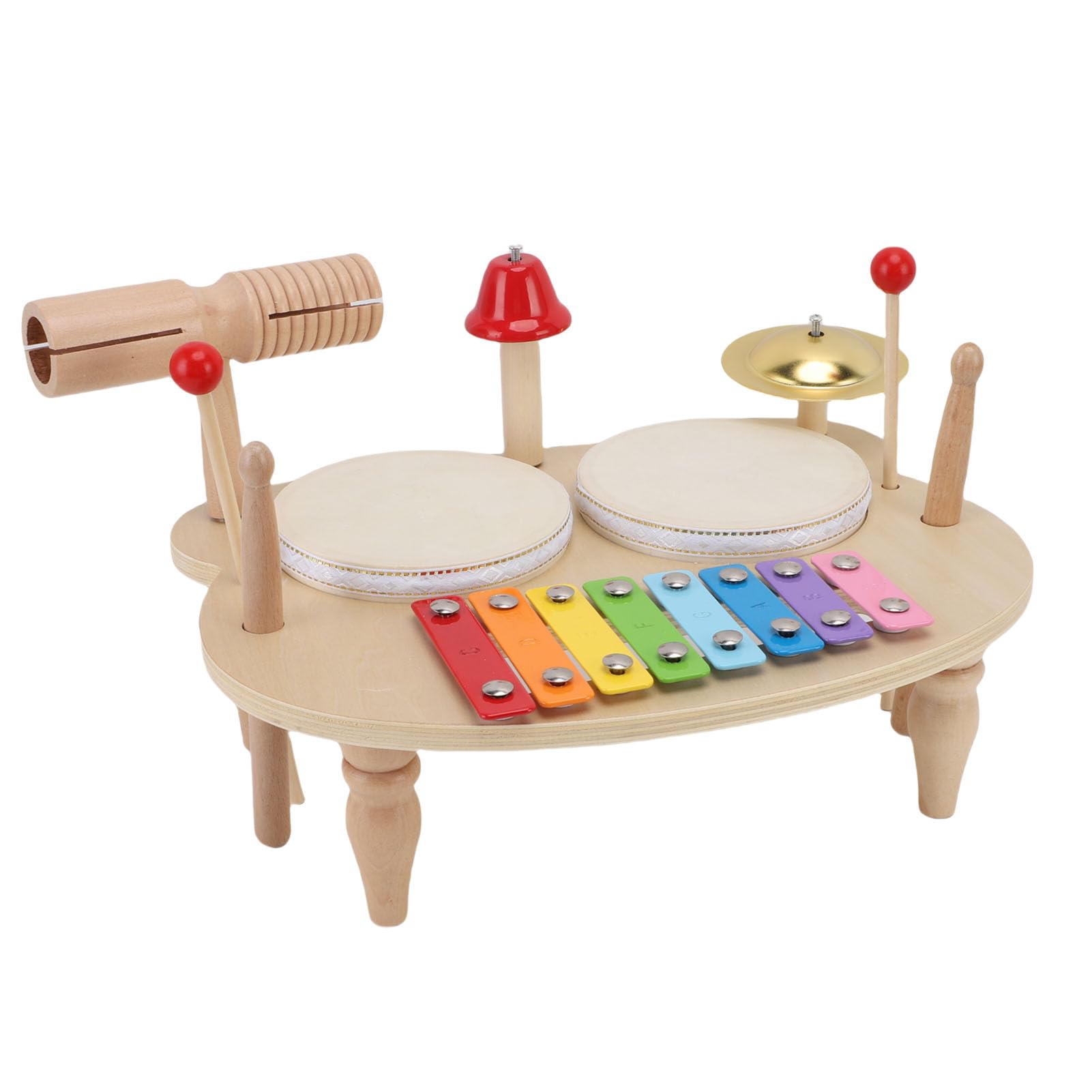 Diyeeni Giocattolo a Percussione Musicale in Legno per Bambini Piccoli - Coordinazione Occhio-mano Set di Batteria Educativa Musicale per Bambini con Mazze, Campana, Piatti e Sonaglio, Sviluppo delle