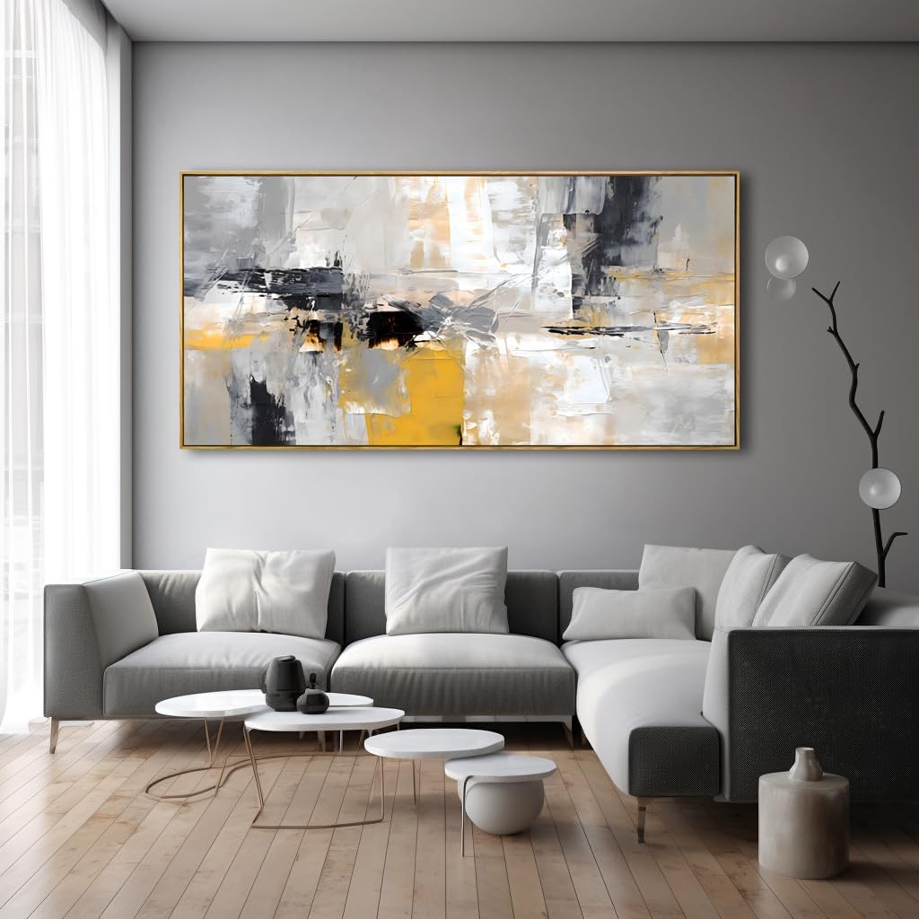 Wall Art Yellow Black White and Grey Modern Artwork for Living Room Bedroom Dining Room Home Office Decor 30"x60" with Framed