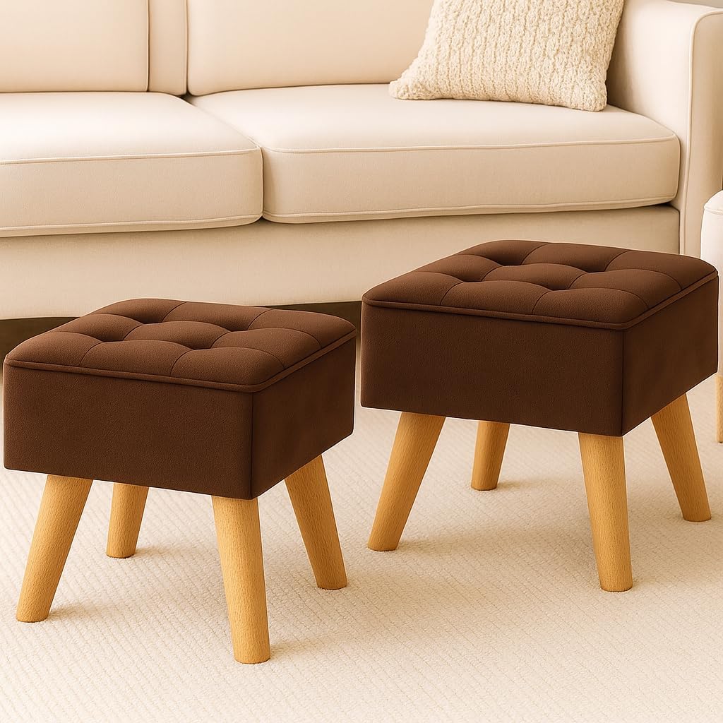 Ottoman Stool for Living Room Sitting Pouffes Upholstered Pouffe Puffy for Foot Rest Home Furniture Mudda Pouf Round Sitting Foot Stool for Office Room Décor (Set of 2 Brown)-image-33
