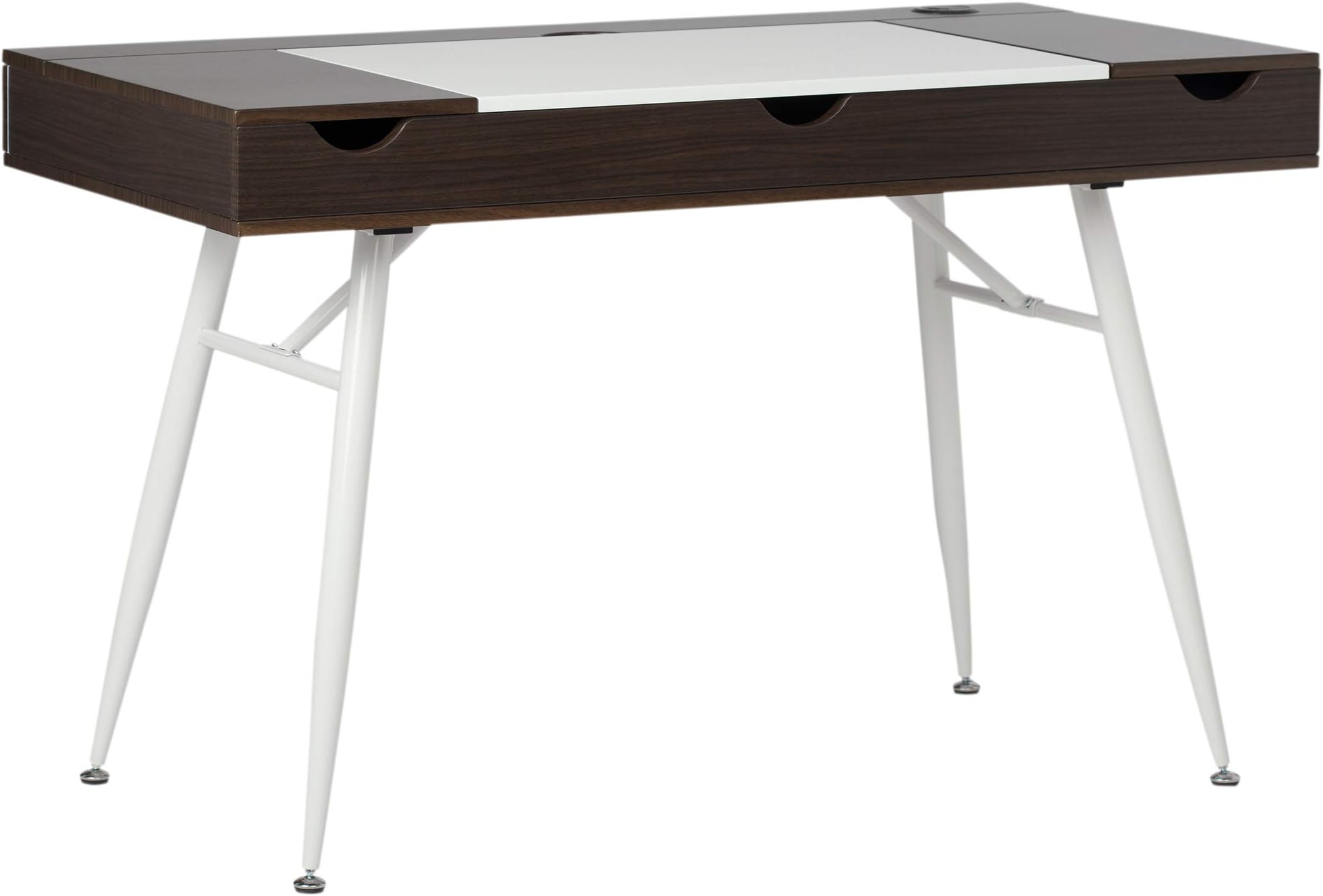 Calico Designs Nook Modern Desk with Multi Soft-Close Storage Compartments, White/Dark Walnut