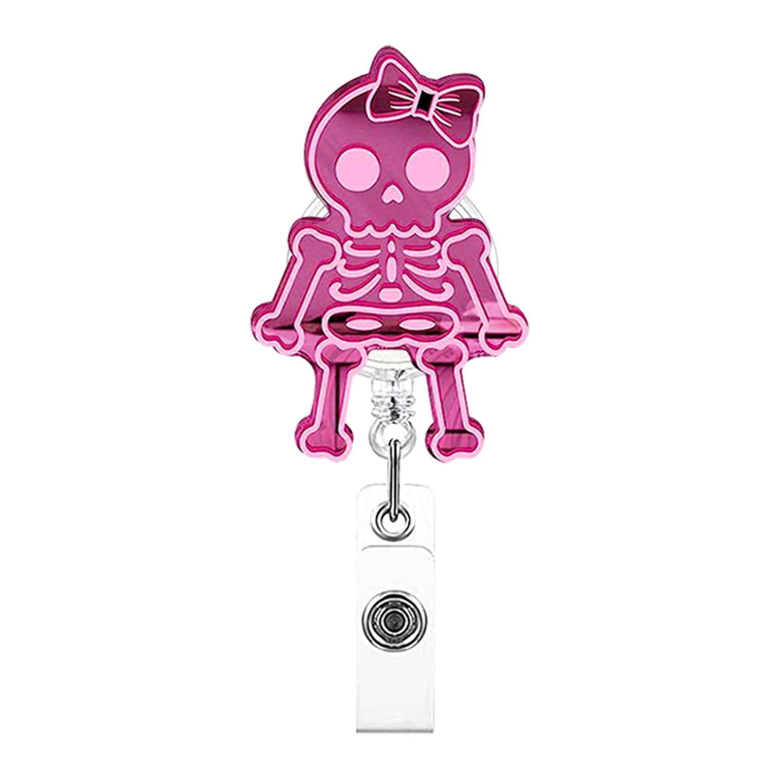 Jazuaiao Retractable Keychain Name Card Holder Acrylic Carabiner Skull Name Card Badge for School Acrylic Badge Reels