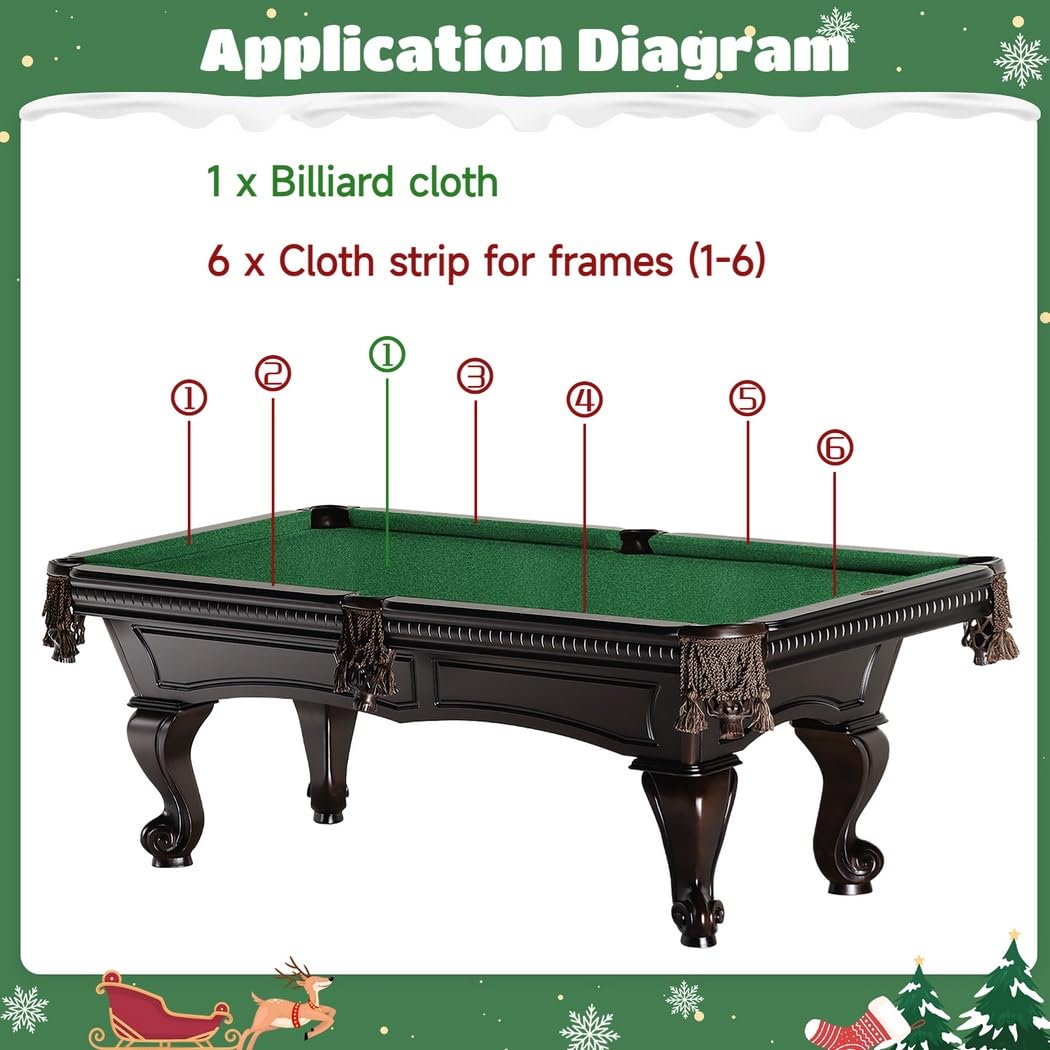 Panno in feltro per tavolo da biliardo da 2,4 m, in nylon e feltro, include 6 strisce per telaio, gioco veloce e fluido