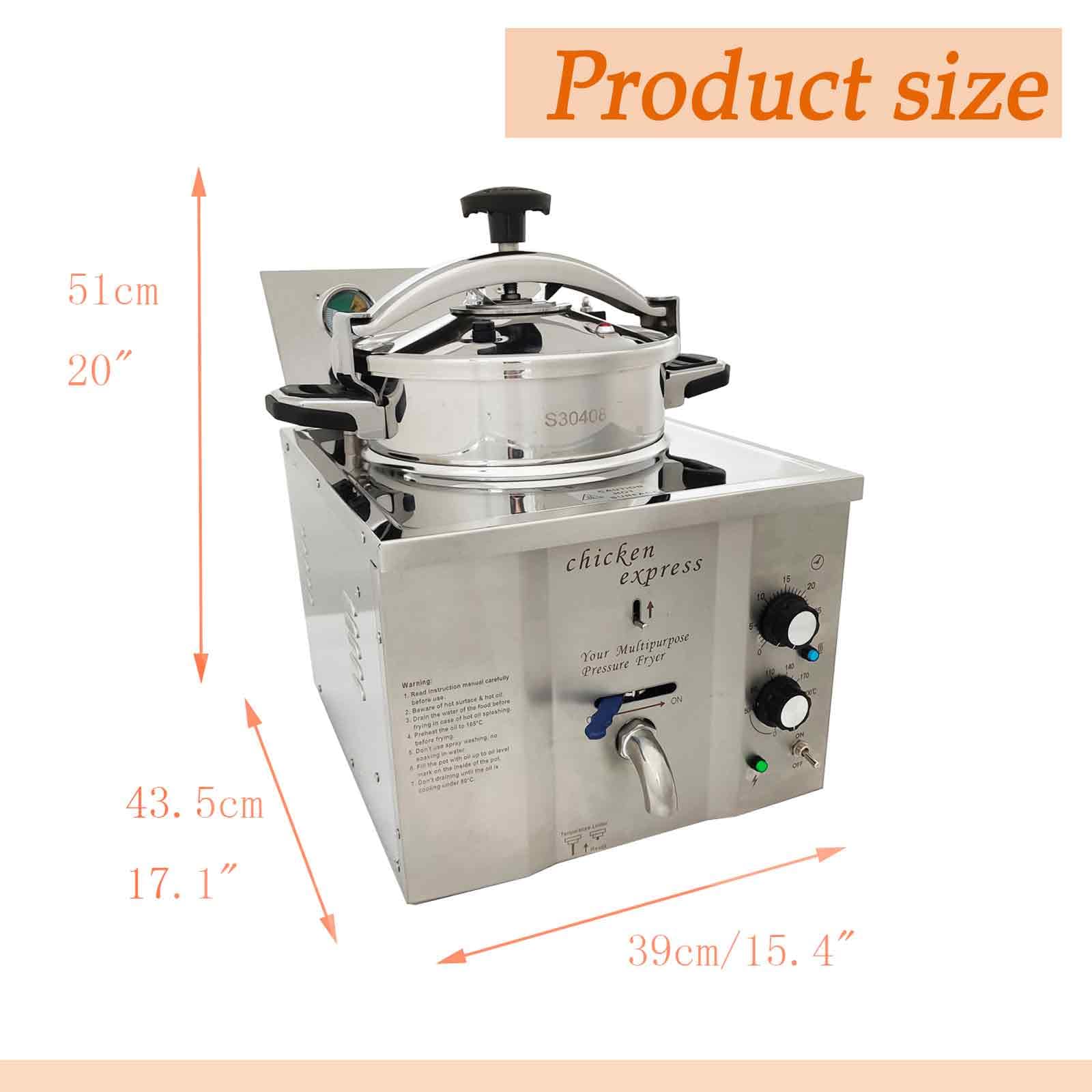 BEILOCKERY 110V 16L High Pressure Fried Chicken Stove with Fitted Timer, 2400W Temperature Controlled Stainless Steel Fryer, Commercial Electric Deep Kitchen Frying Machine with Basket