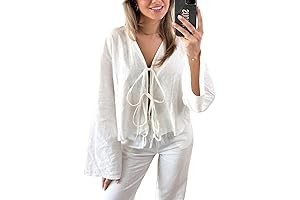 Knot Out Lace Up V-Neck Top with Flare Sleeves