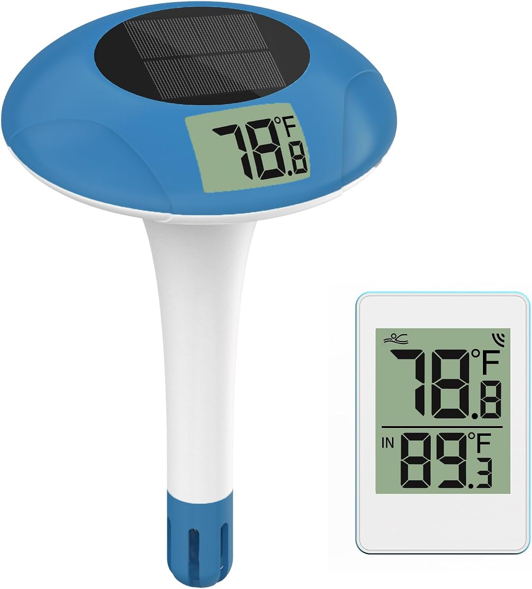 Termómetro inalámbrico para piscina, termómetro flotante digital de fácil lectura IPX8 Medidor de temperatura solar impermeable para piscina, acuario, estanque, conexión de 328 pies de largo